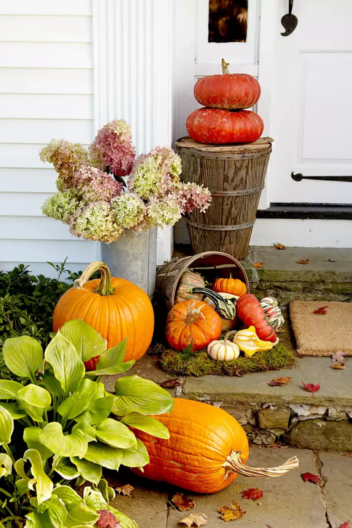 fall front door decor porch pumpkin basket display