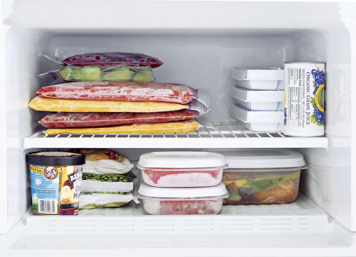 food frozen in freezer