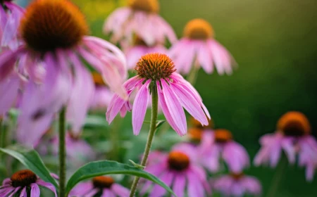 purple coneflowers in garden