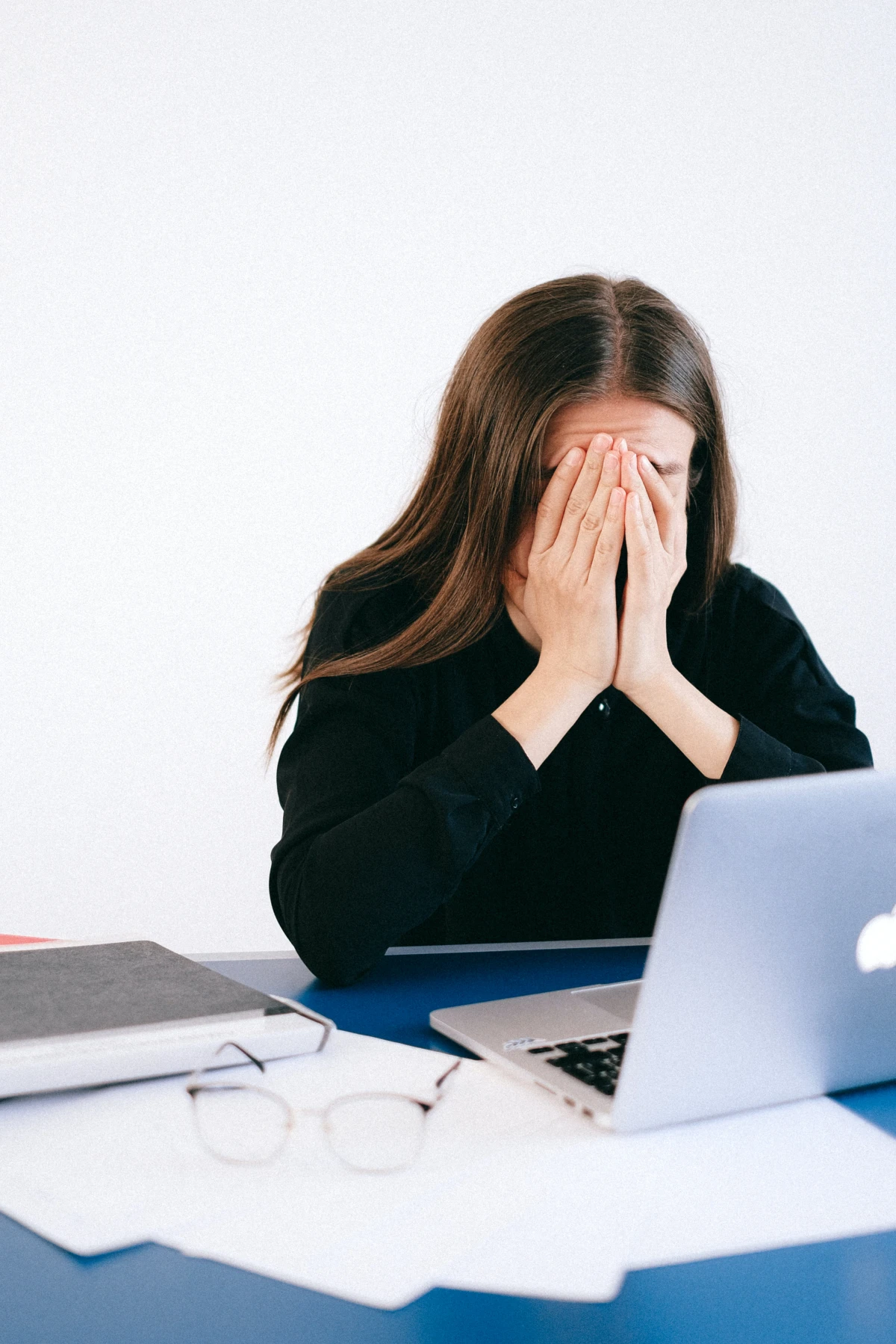 stressed woman in front of computer