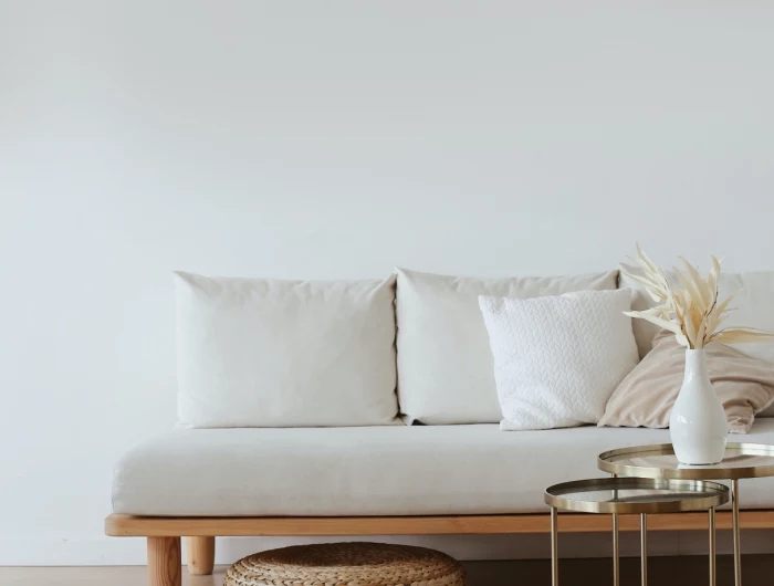 white couch and white walls