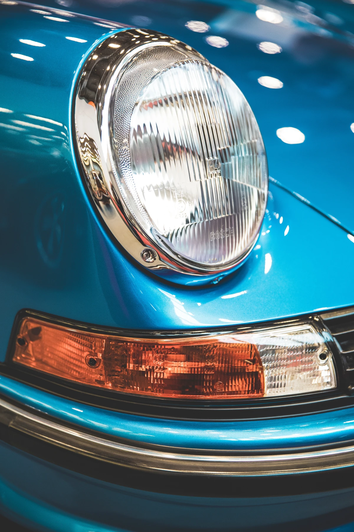 blue car headlight