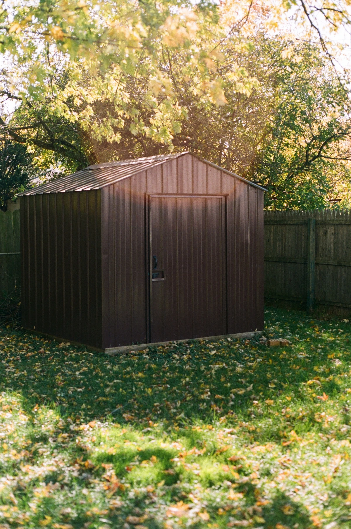 fall cleaning checklist brown shed in fall garden