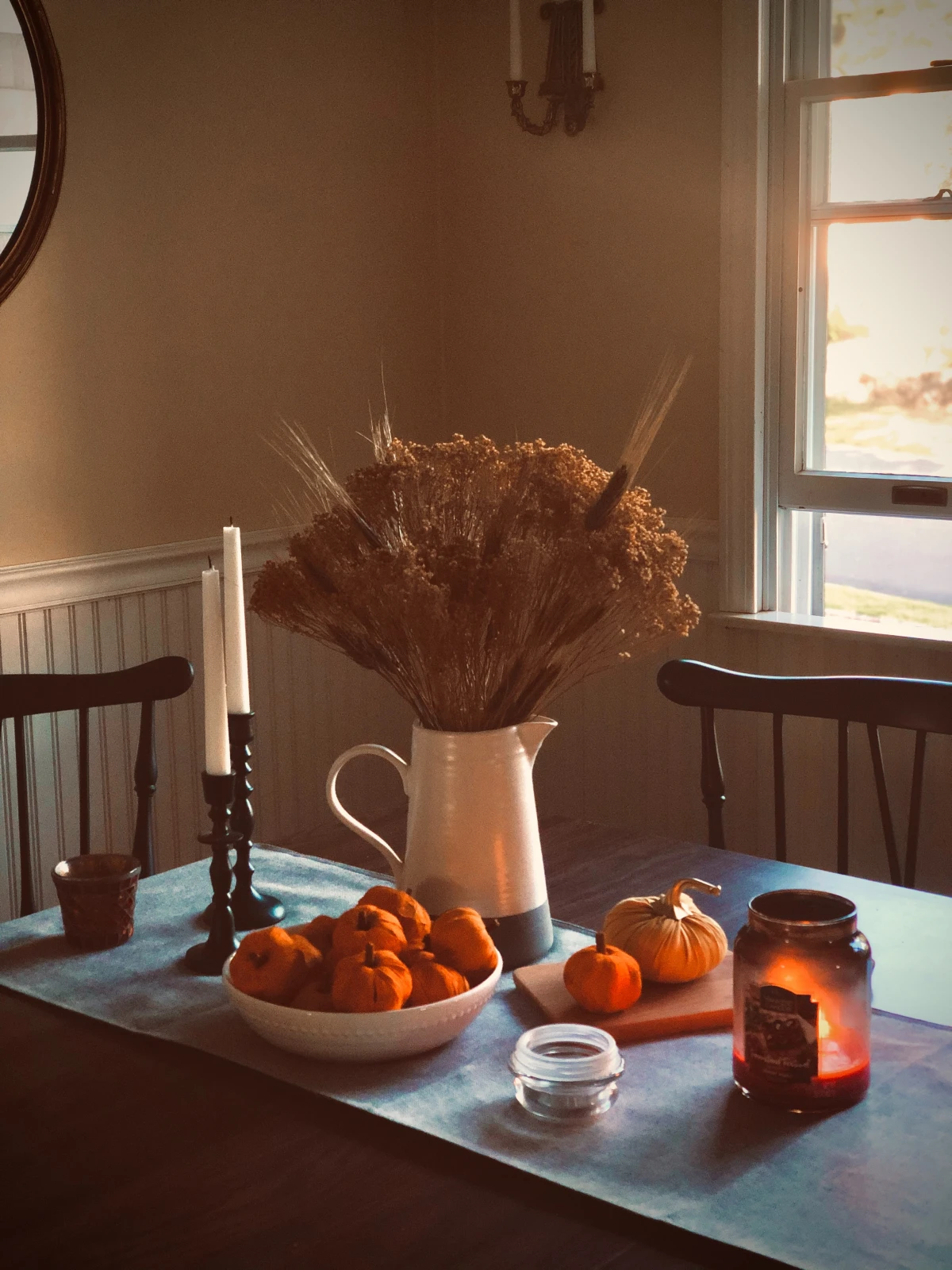 fall decor on dining table