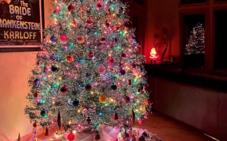aluminum christmas tree decorated