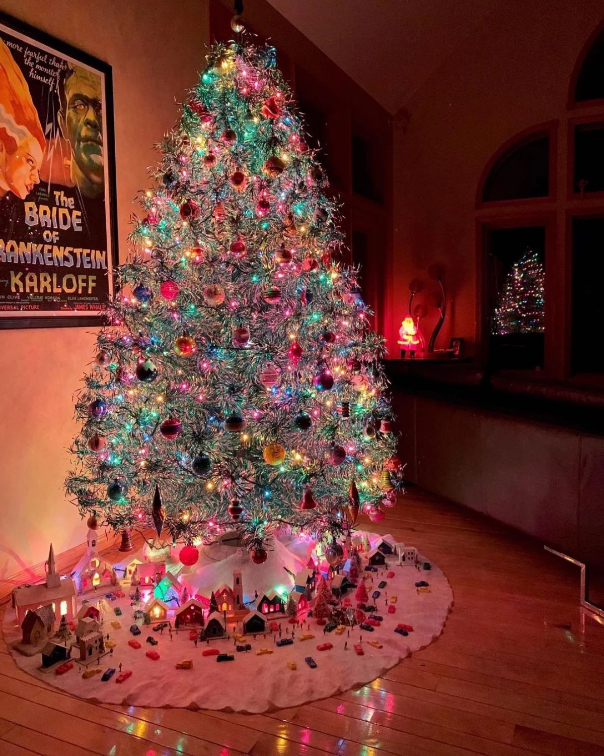 aluminum christmas tree decorated