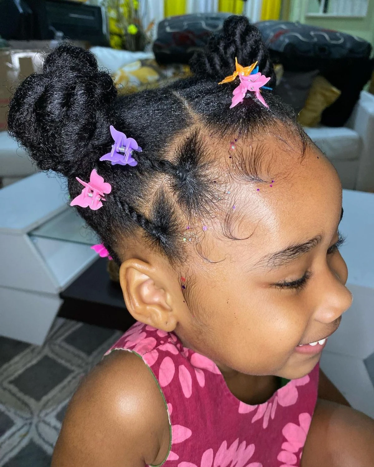 bun hairstyle with clips little black girl