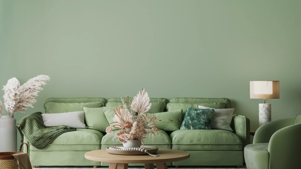 calming green color living room