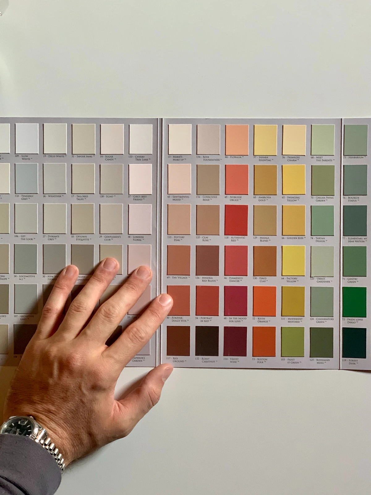 calming paint colors person looking at paint swatches