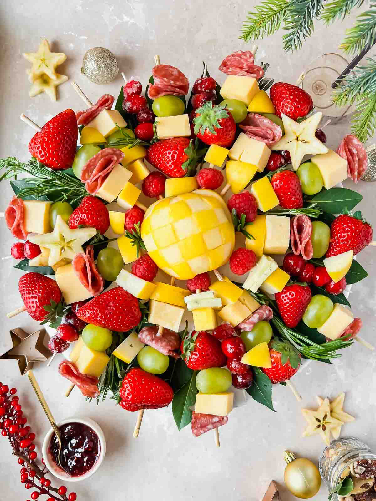 christmas xheese and fruit plate