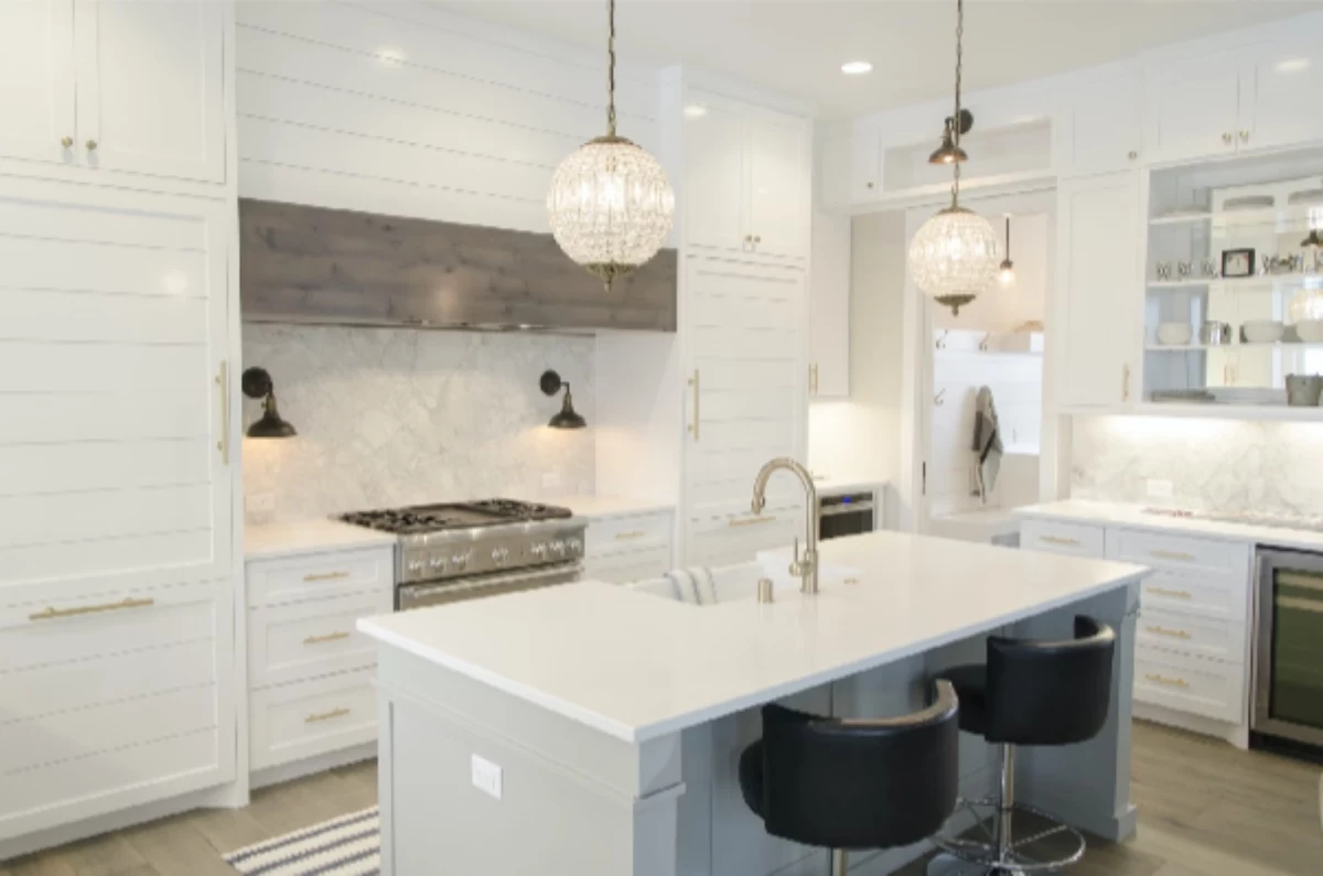 lampshades over kitchen counter