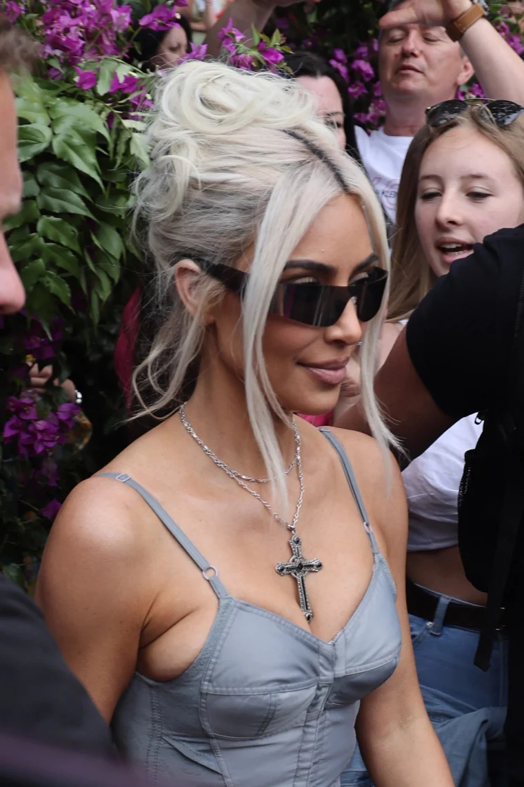 messy bun white hair kim kardashian