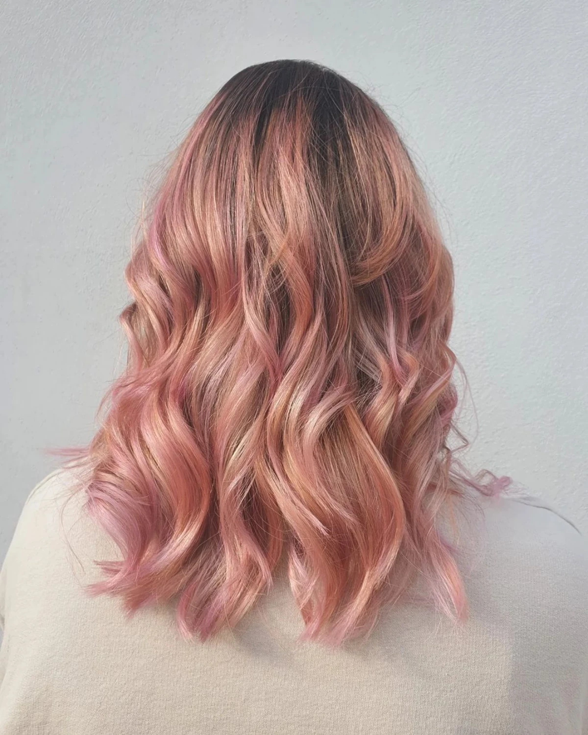 pink peach hair balayage