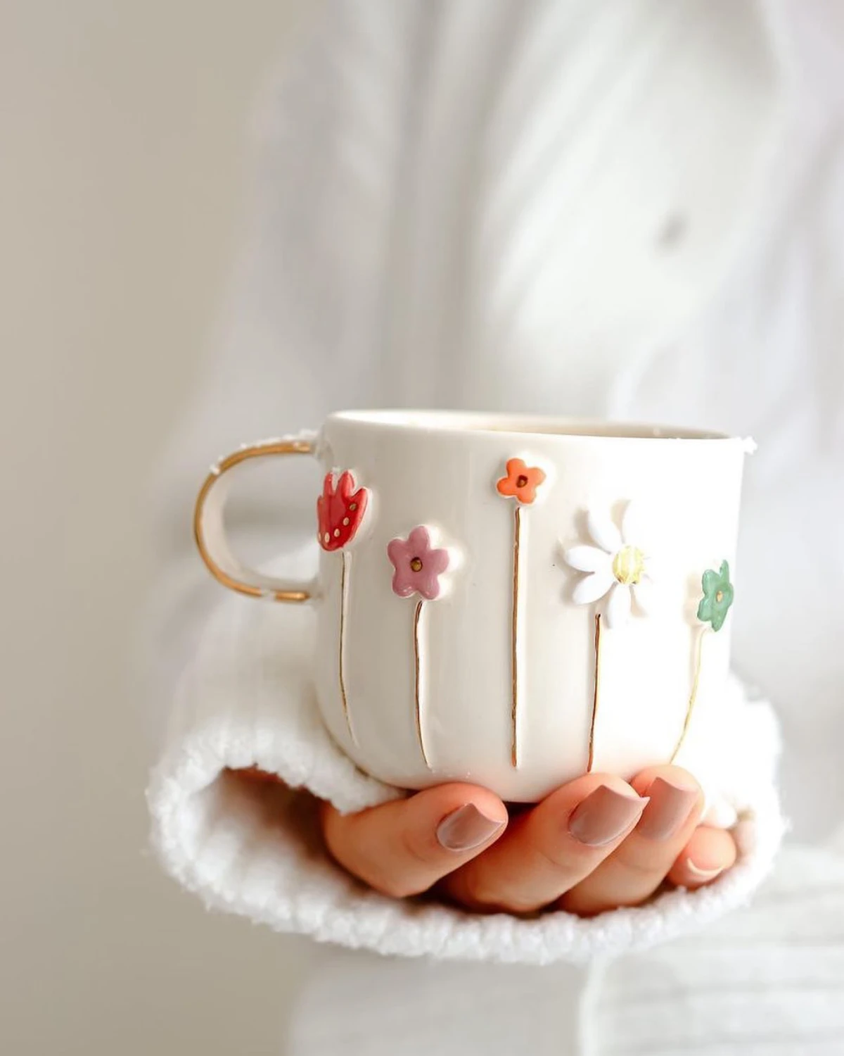 pottery gifts ceramic cup with flowers