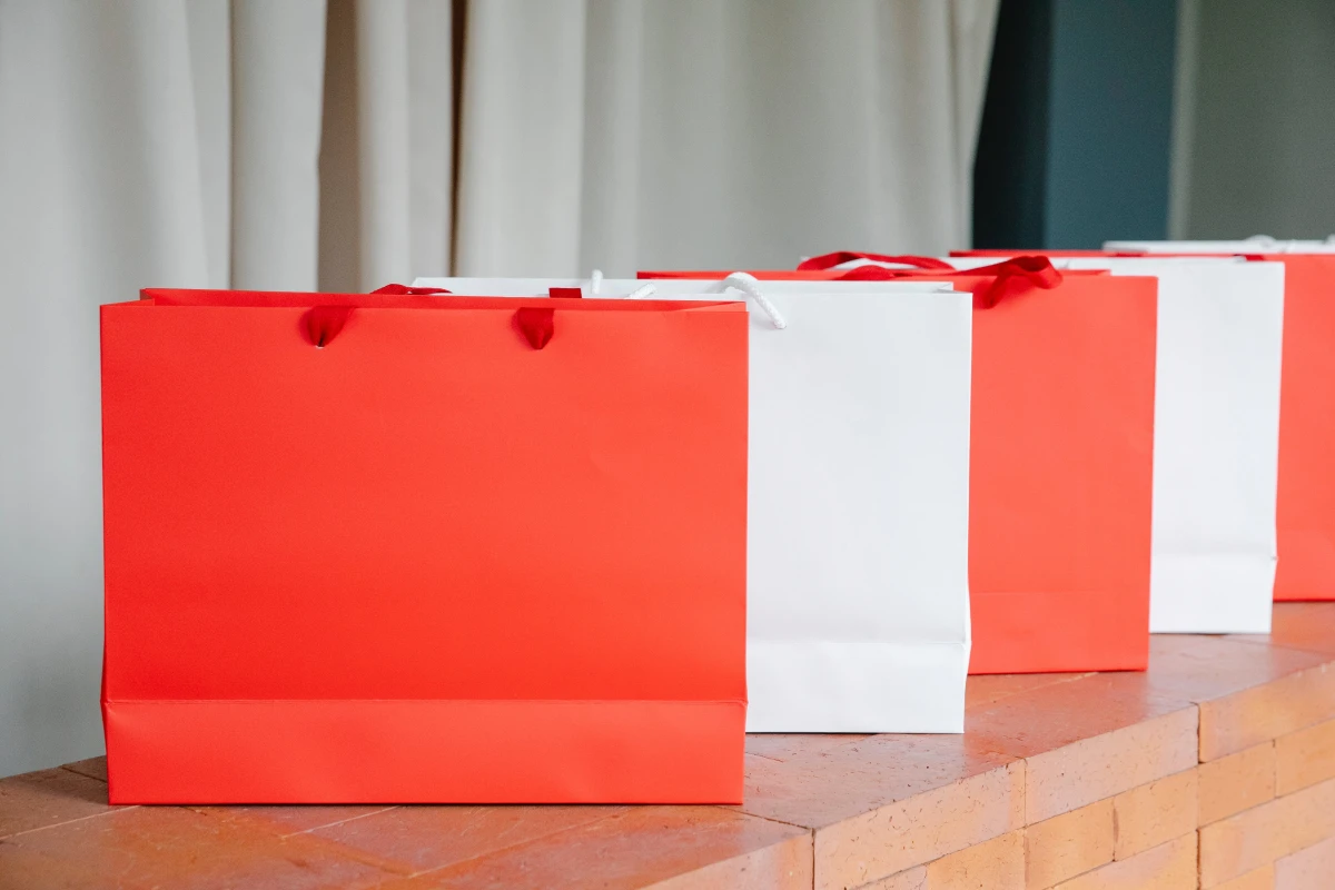 red and white gift bags