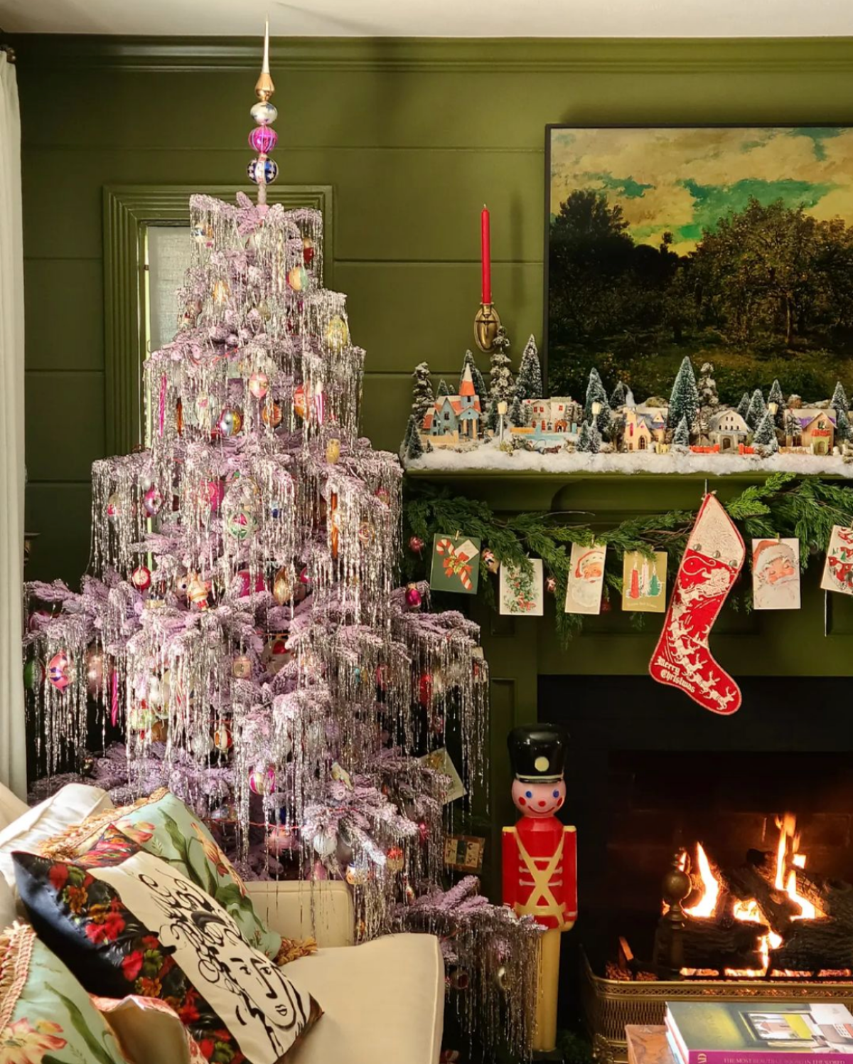 vintage christmas tree flocked with tinsel