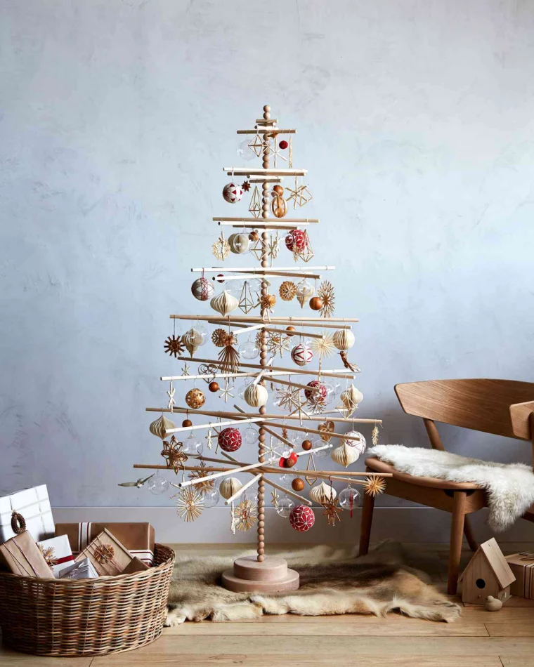 wooden christmas tree with decoration