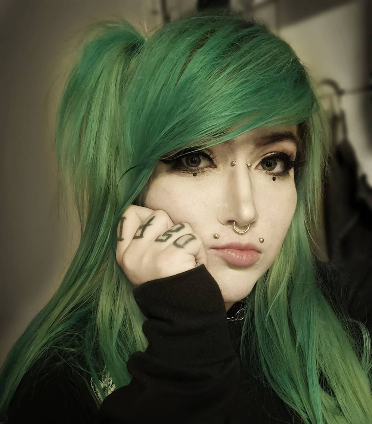 10 emo goth green hair with angel bites