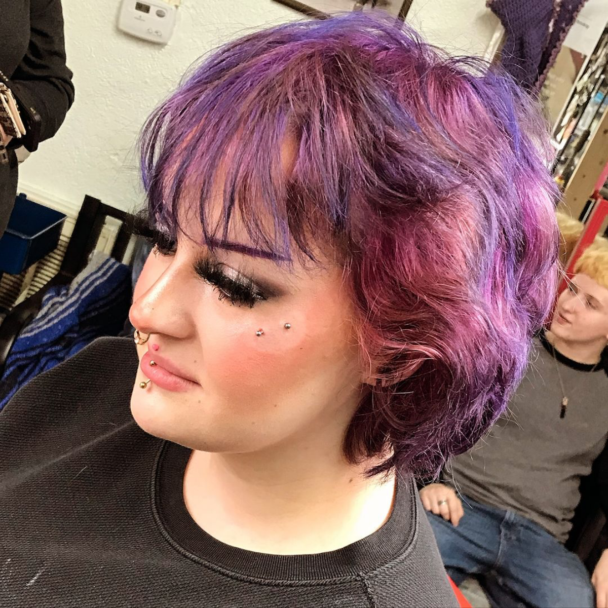 6 girl with purple hair and anti eyebrow piercing