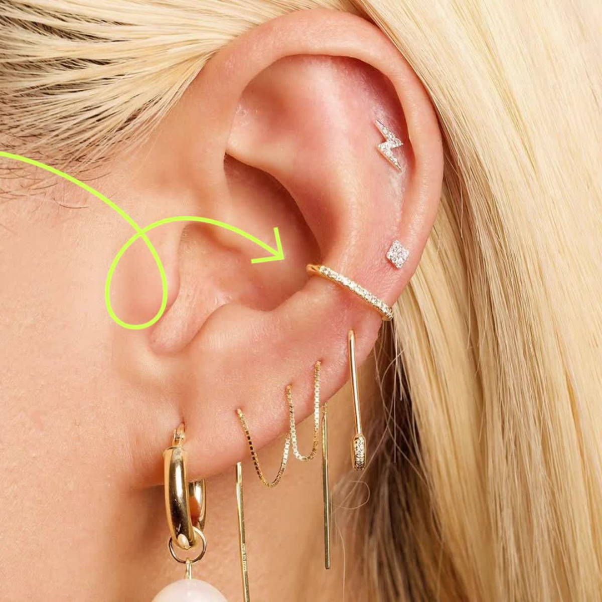 conch piercing earrings on woman