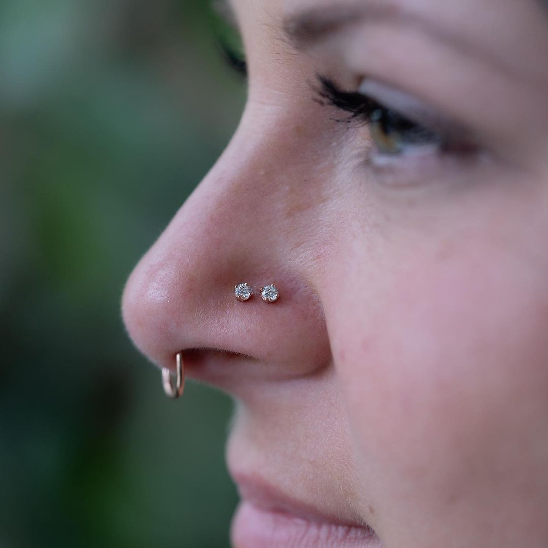 double nose piercings on one side