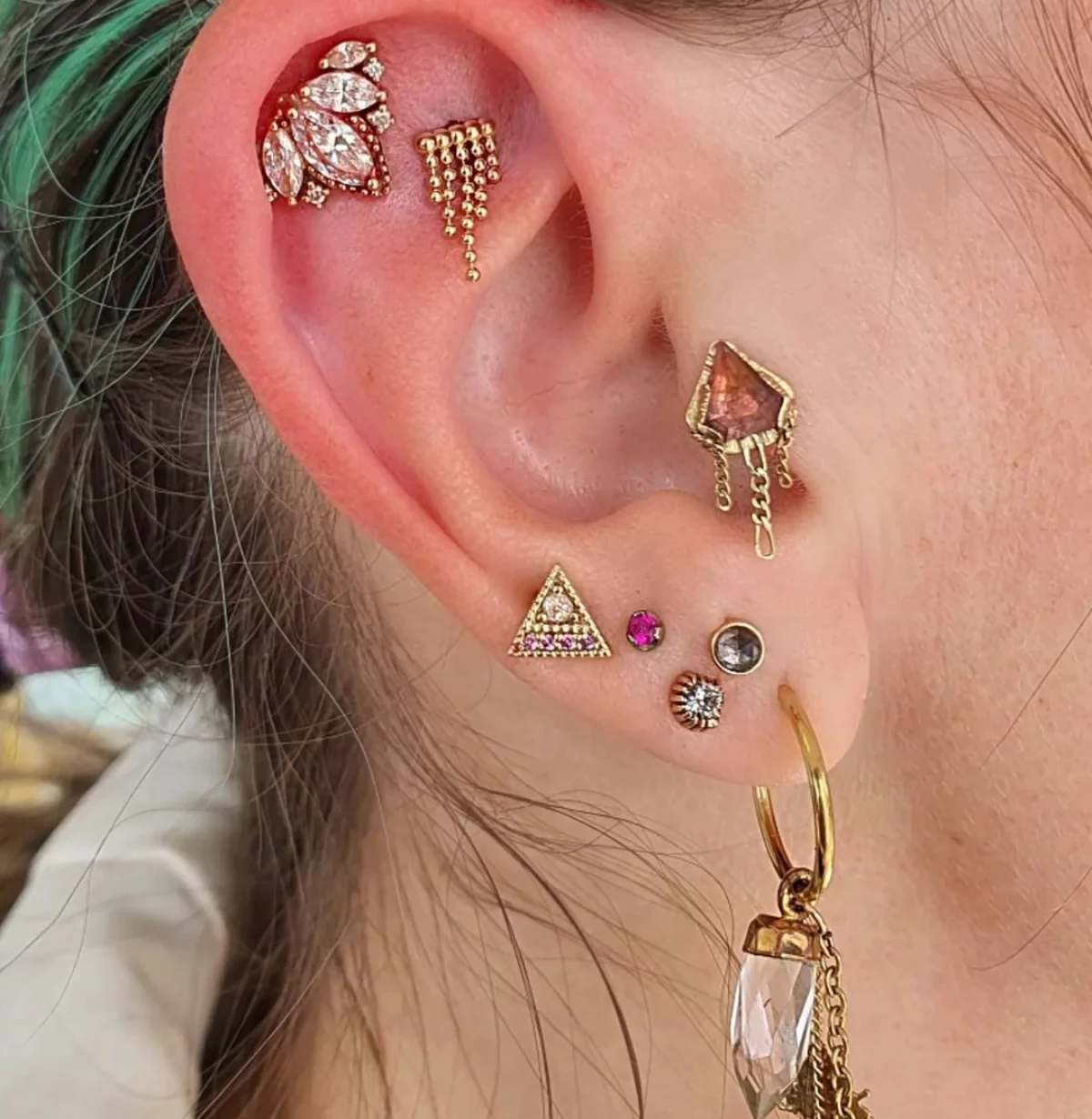 gemstone piercings on ear