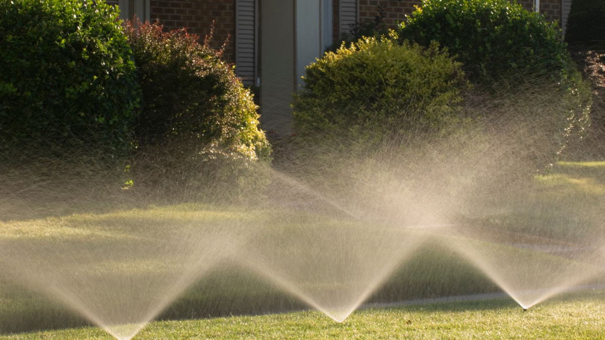 home sprinkler system on lawn