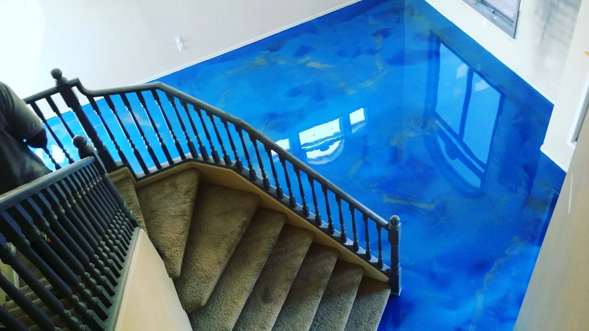 metallic epoxy floor blue
