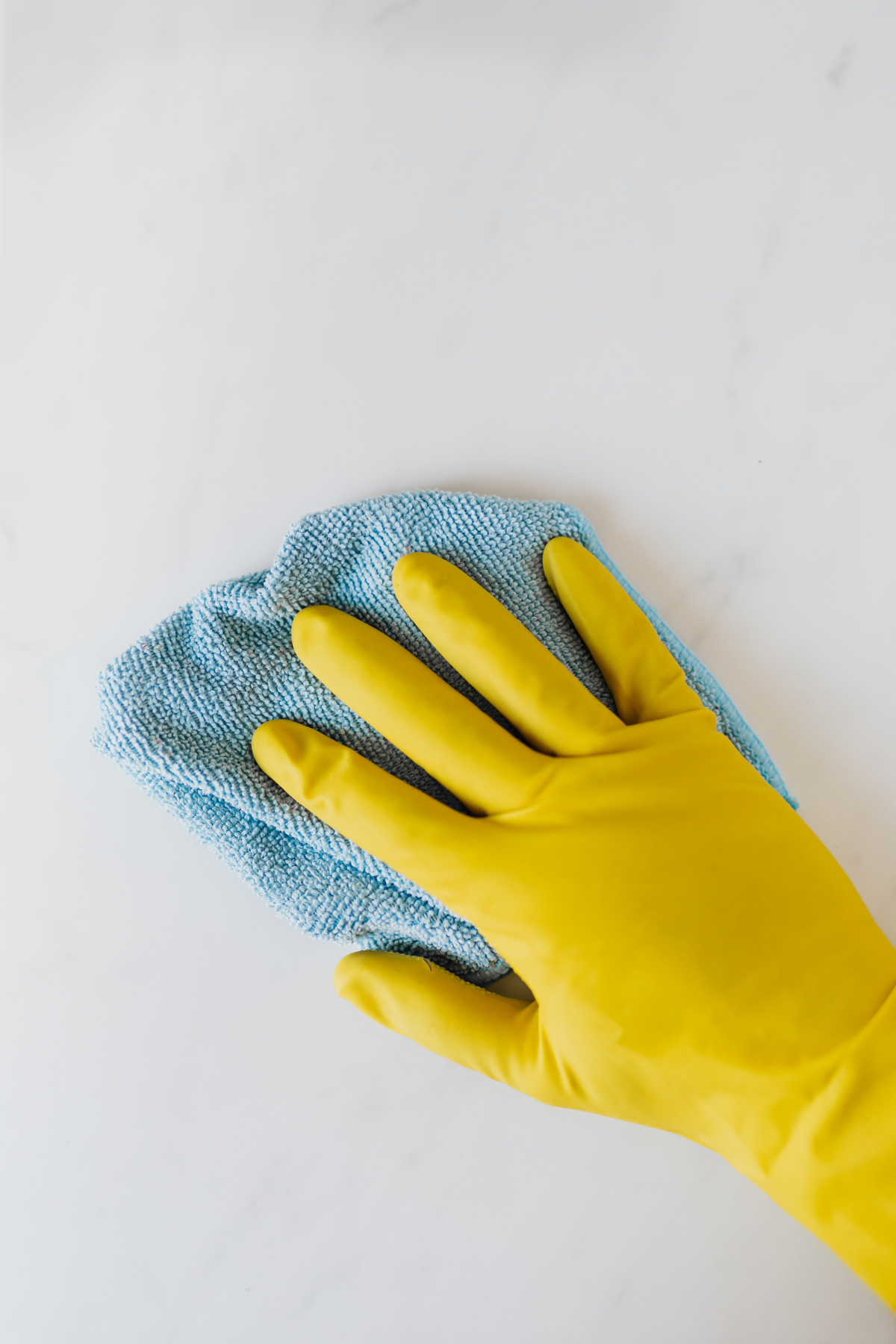 microfiber cloth and yellow gloves