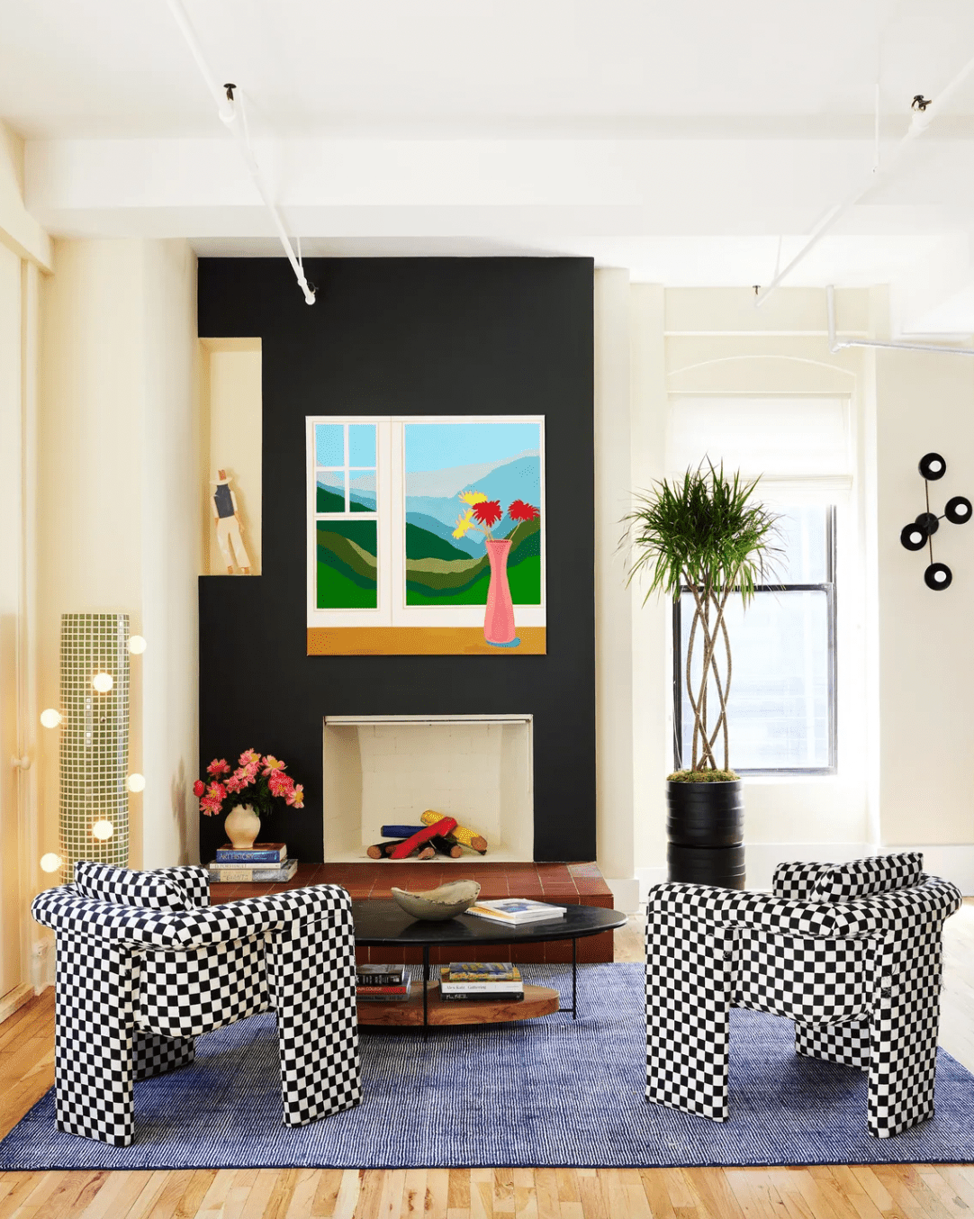 modern black accent wall living room