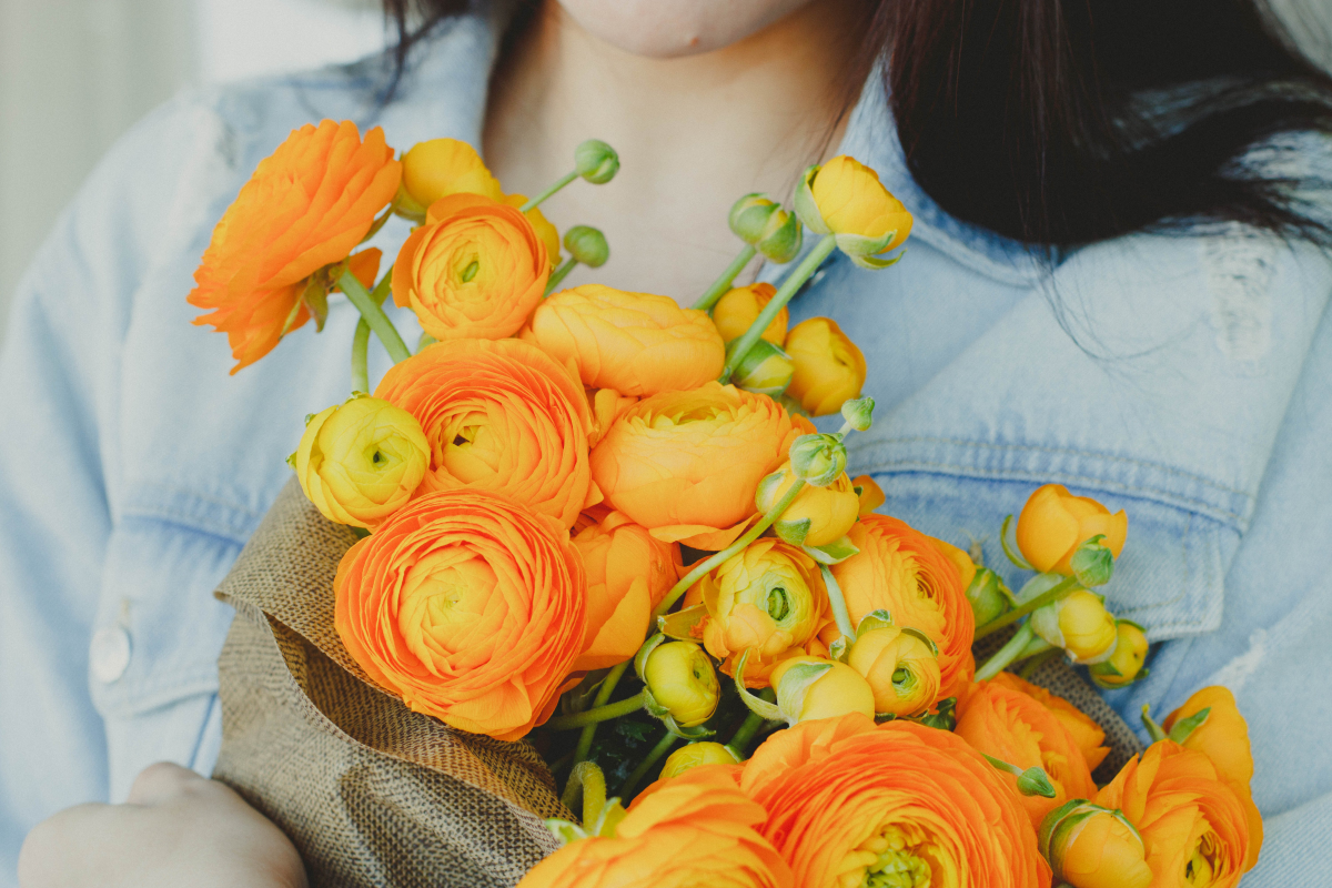 ranunculus flower boquet of orange ranunculus flowers