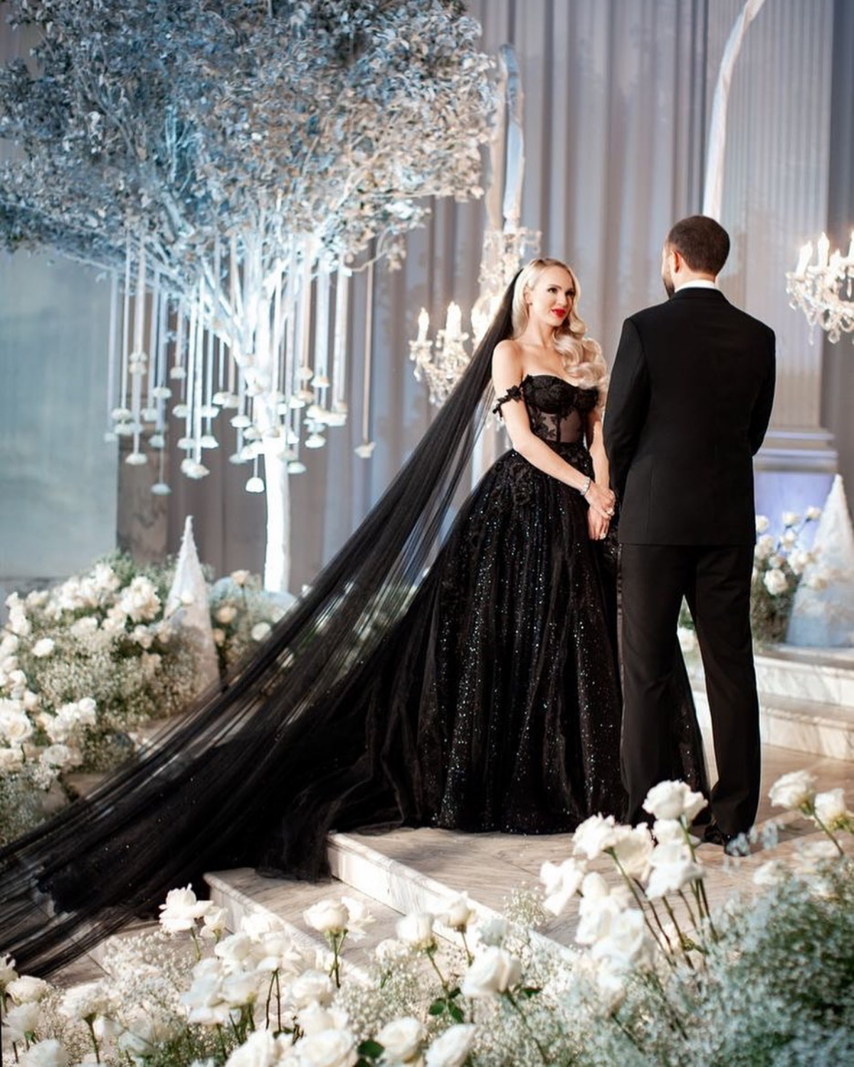 black wedding dress getting married in black gown