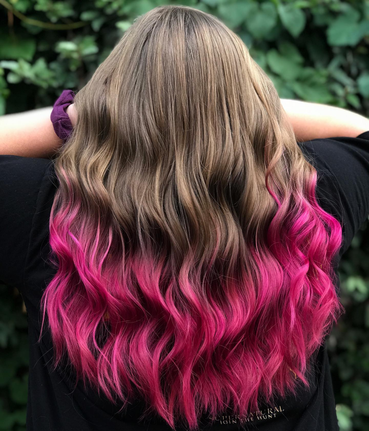 brown hair with pink ombre