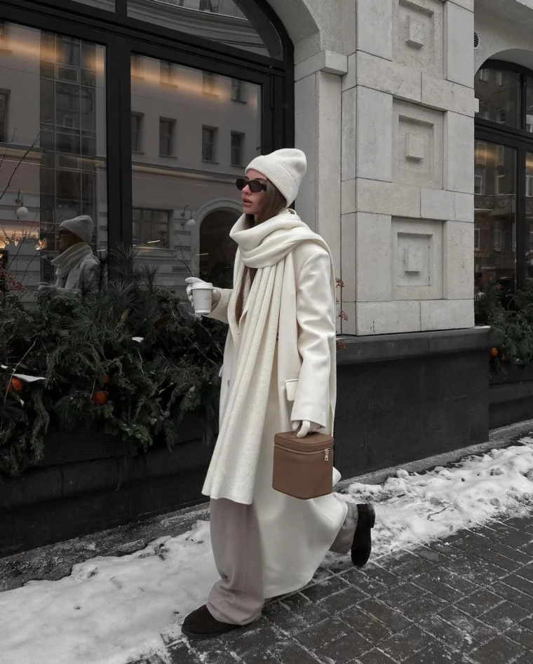 casual winter outfits woman in all white outfits