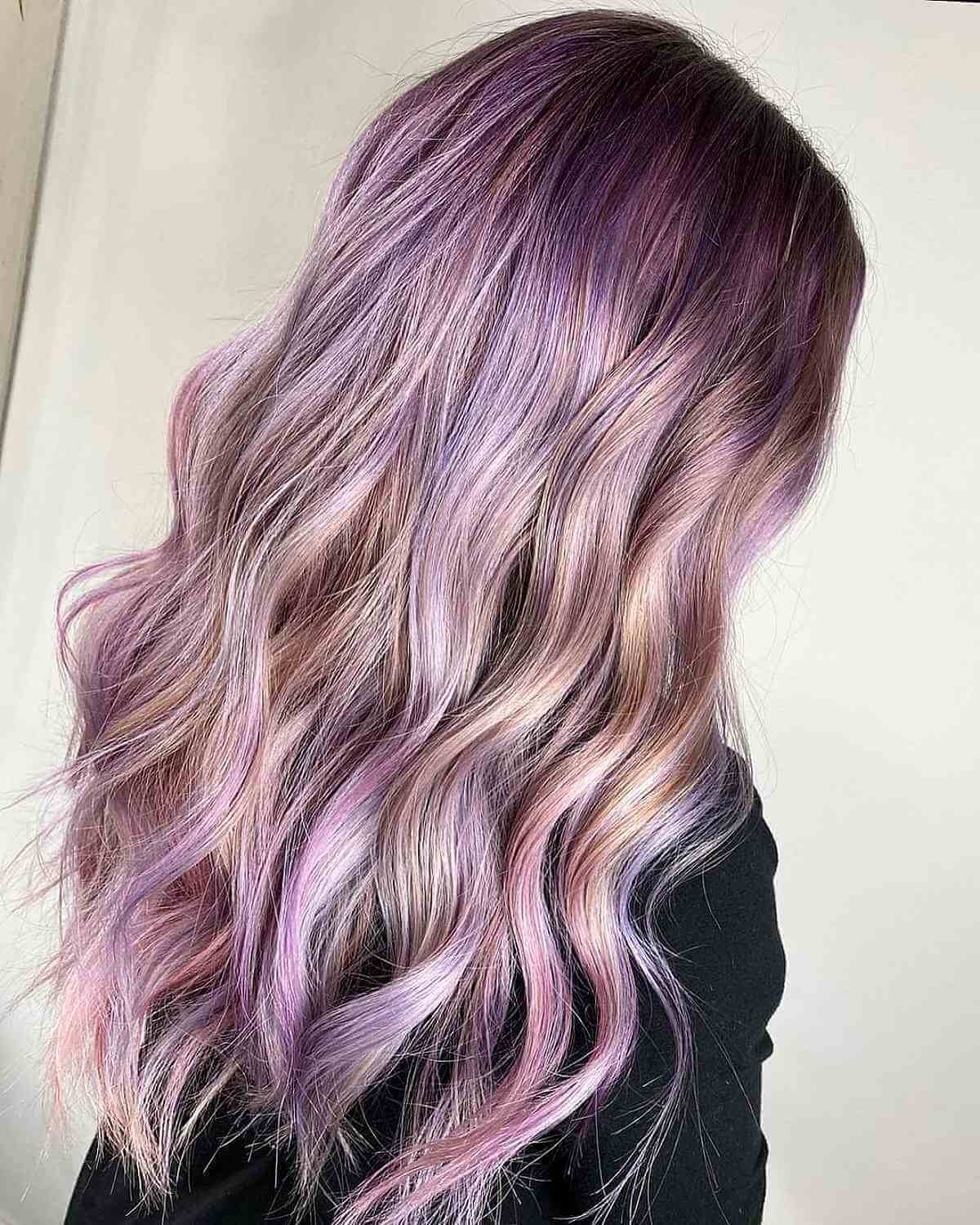 dark purple hair with light purple highlights