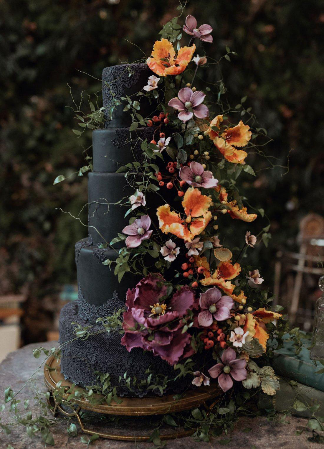 elegant black wedding cake