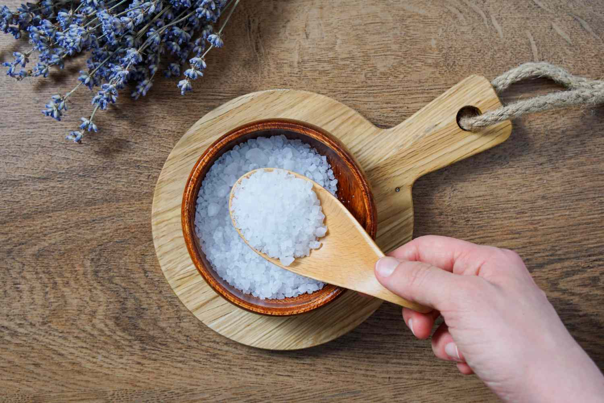 epsom salt in wooden bowl
