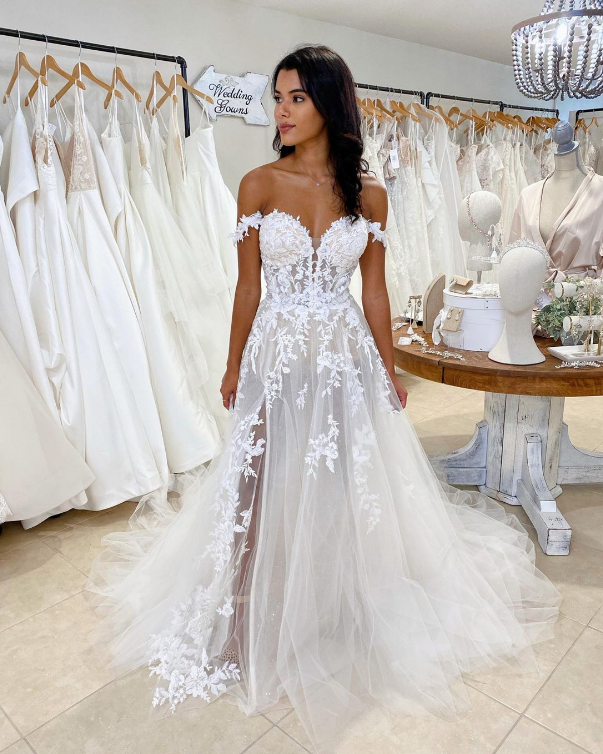 fairytale wedding dress slit leg lacy dress