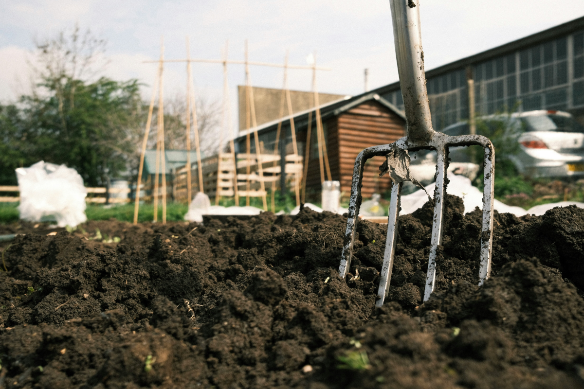 garden fork in soil