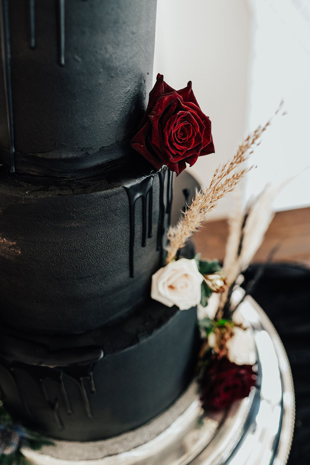 gothic red and black wedding cake