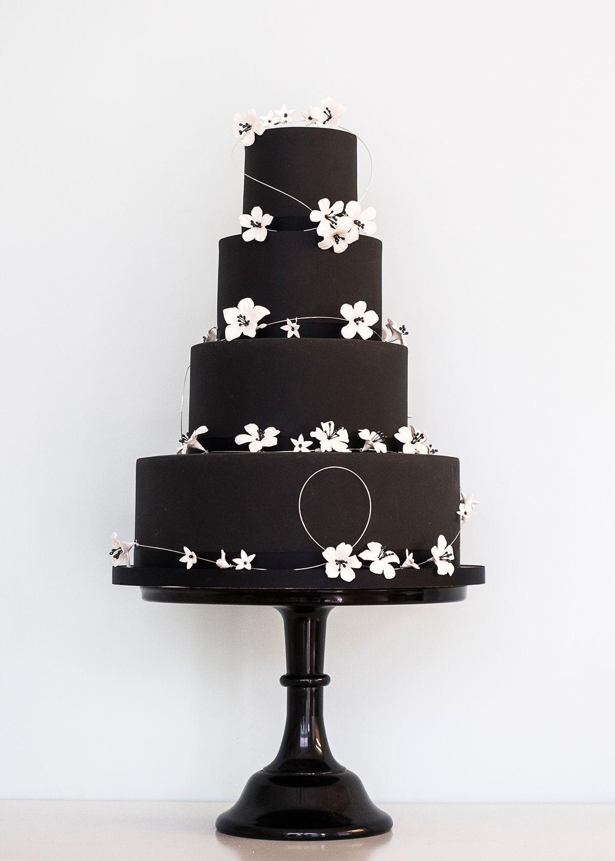 gothic white and black wedding cake