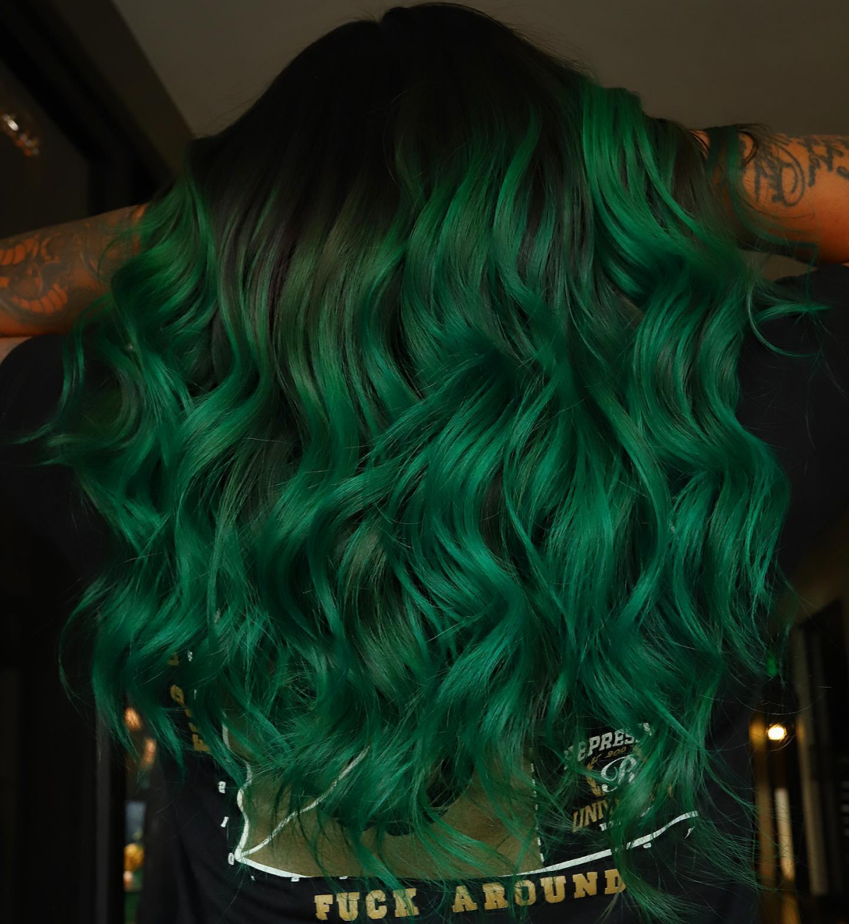 green hair long locks