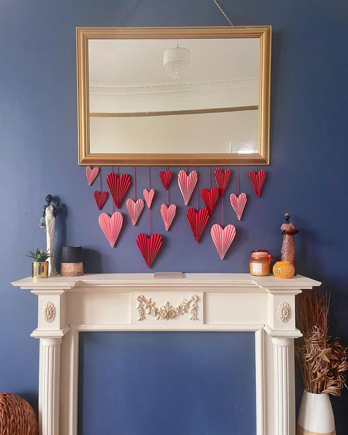 hanging hearts above fire place