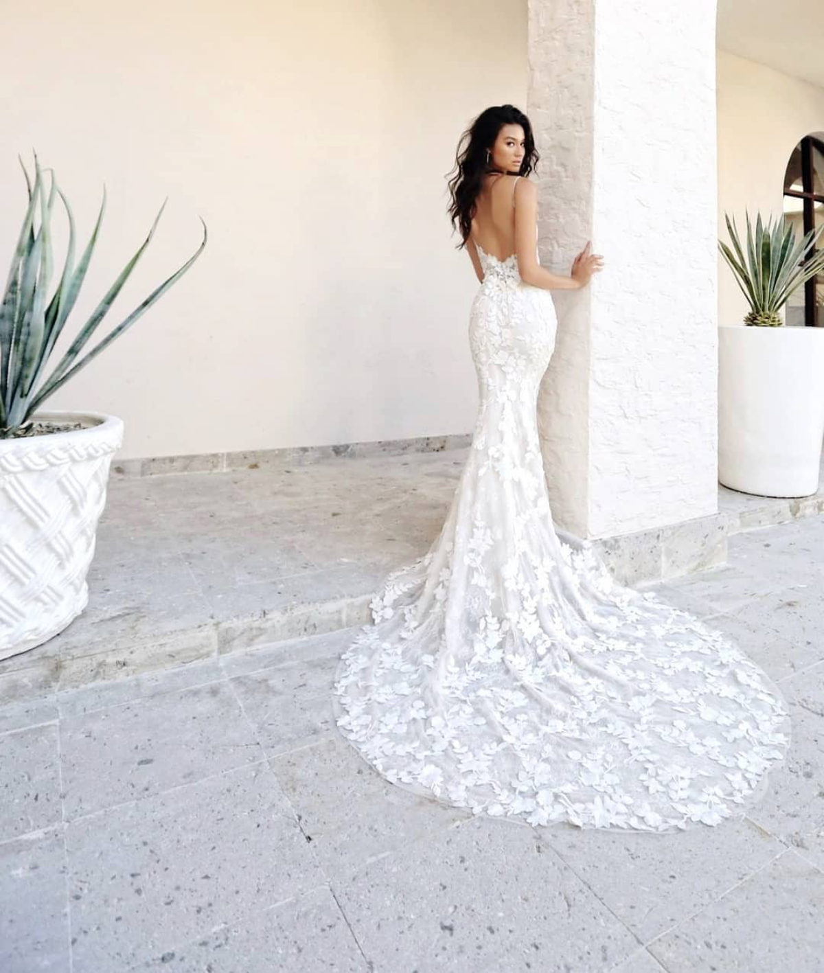 long lace wedding dress in white
