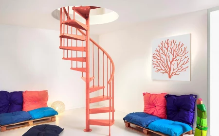modern spiral staircase pink