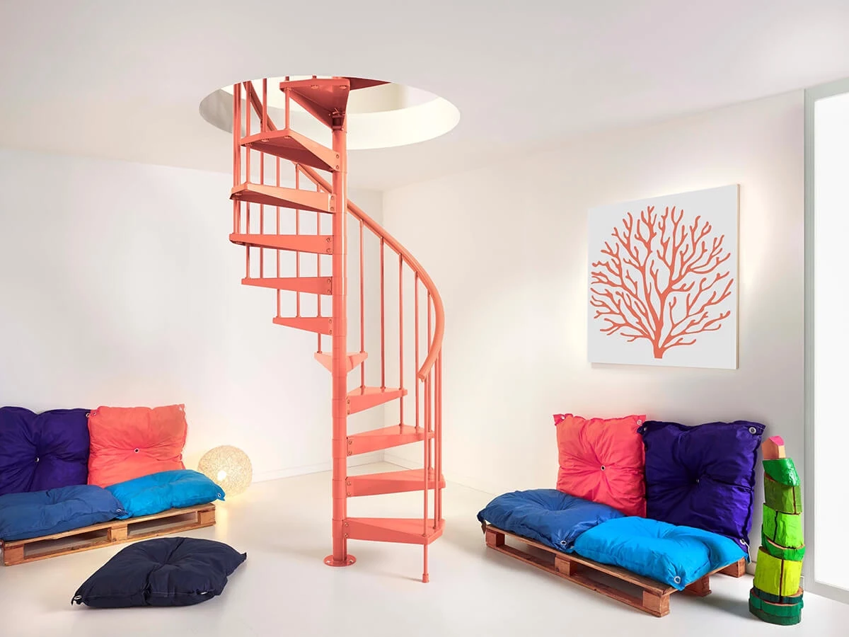 modern spiral staircase pink