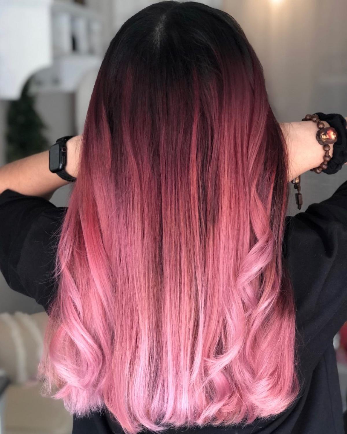 pink ombre hair pink and black hair