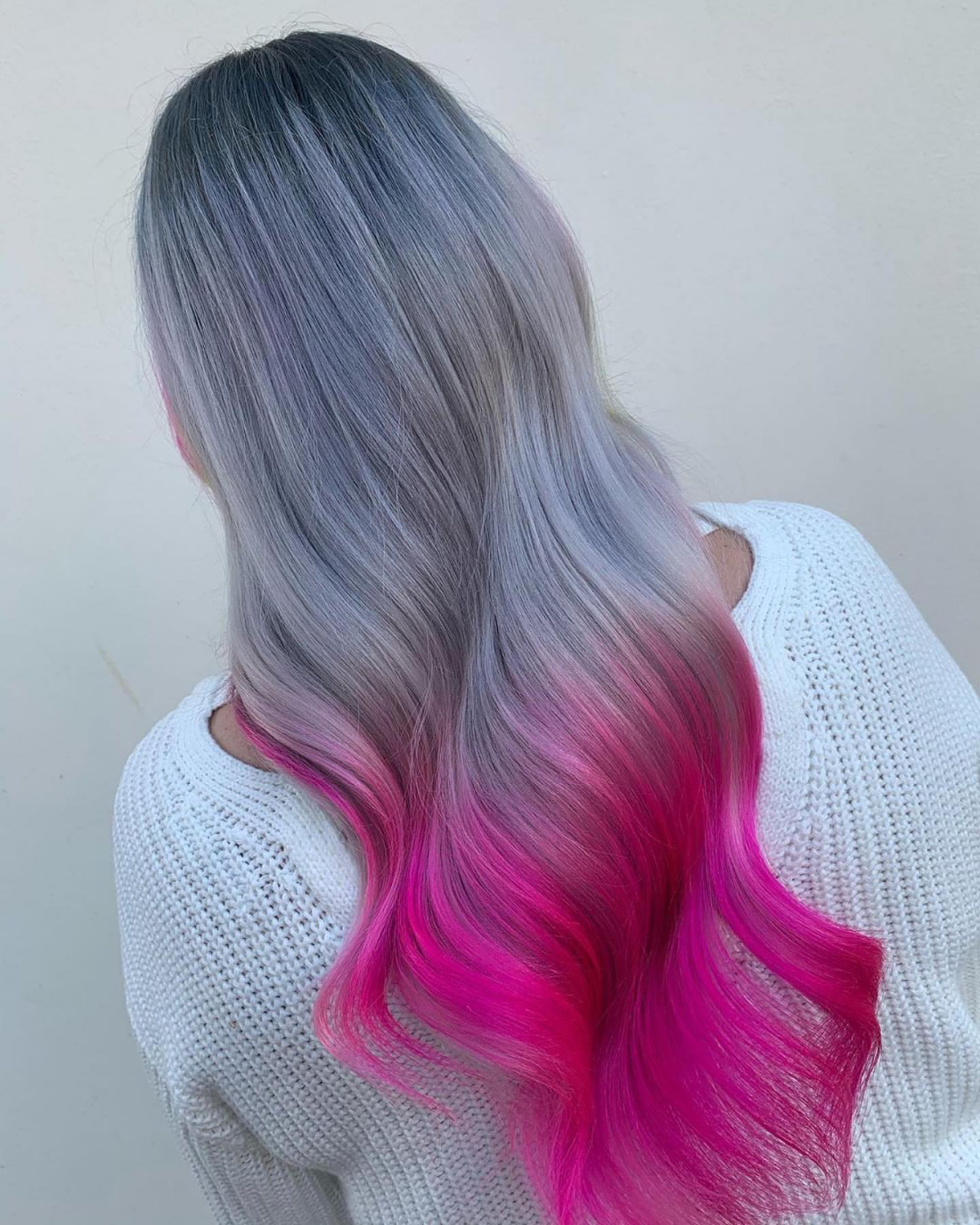 pink ombre hair smokey silver with pink ombre