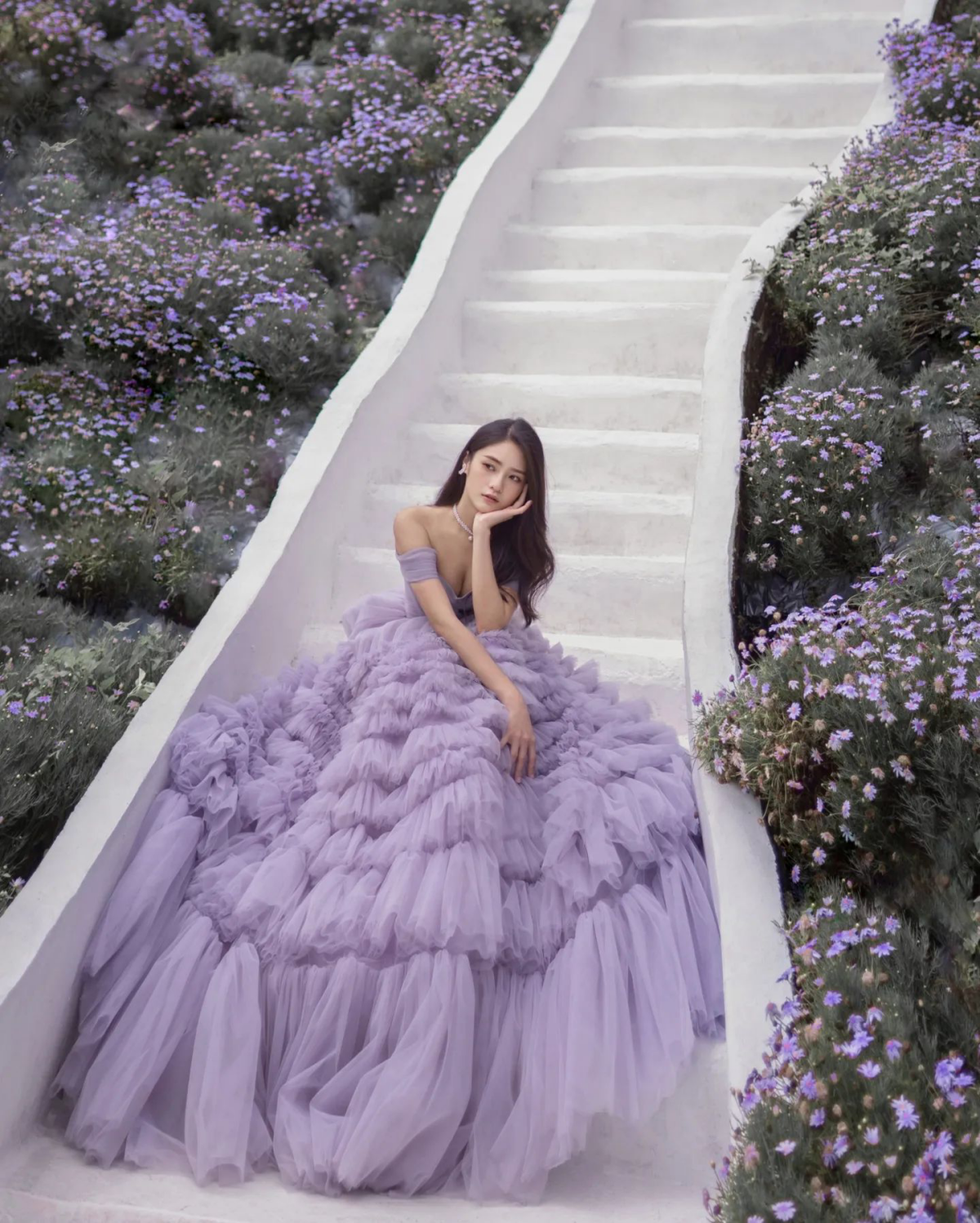 purple wedding dresses long fluffy gown