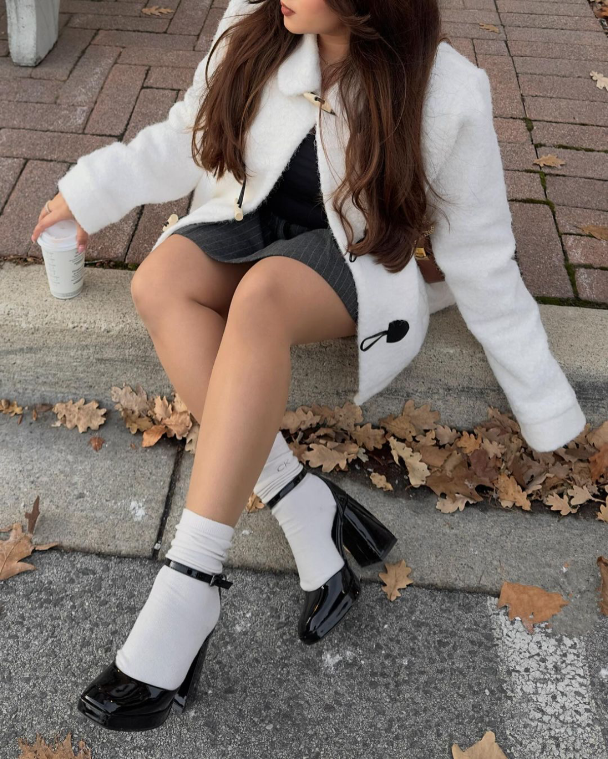 skirt outfit for winter with mary janes